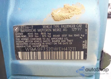 1998 BMW 323Is из США, поврежденный, VIN WBABF7320WEH41211